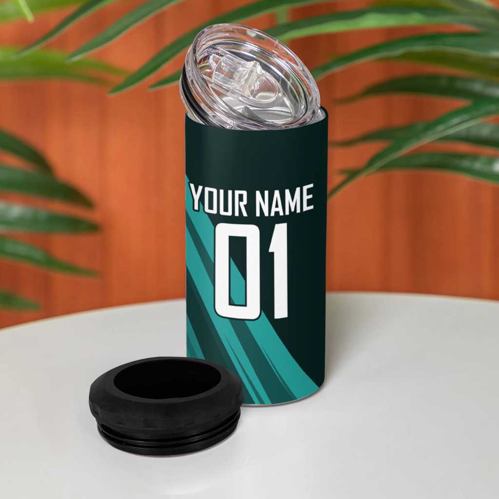 Personalized Fubuki Volleyball Design 4 in 1 Can Cooler Tumbler with Teal Athletic Theme and Dynamic Action Pose