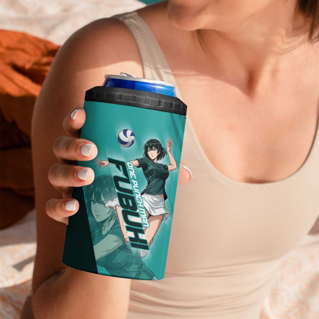 Personalized Fubuki Volleyball Design 4 in 1 Can Cooler Tumbler with Teal Athletic Theme and Dynamic Action Pose