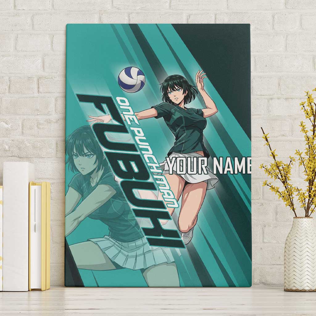 Personalized Fubuki Volleyball Design Canvas Wall Art with Teal Athletic Theme and Dynamic Action Pose