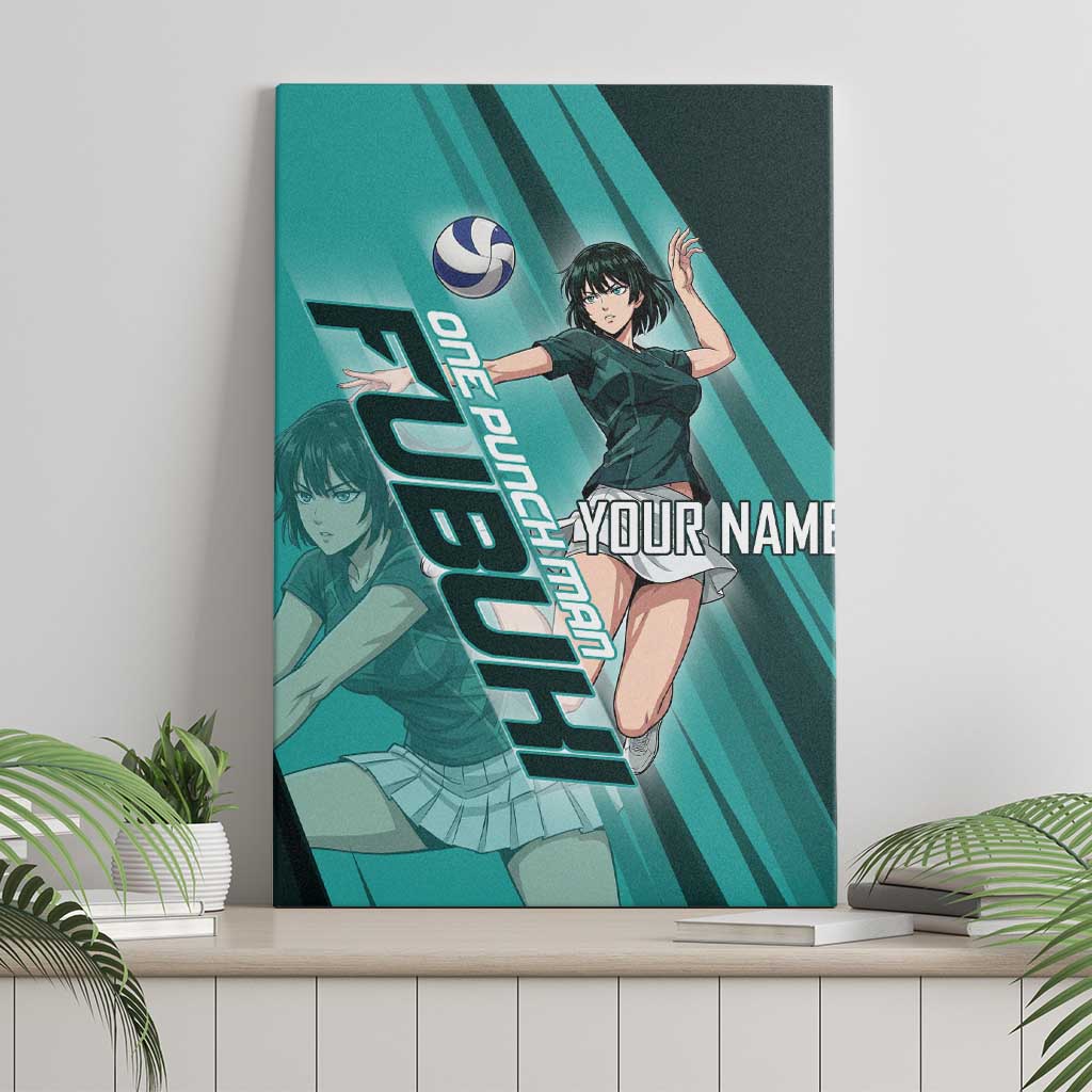 Personalized Fubuki Volleyball Design Canvas Wall Art with Teal Athletic Theme and Dynamic Action Pose
