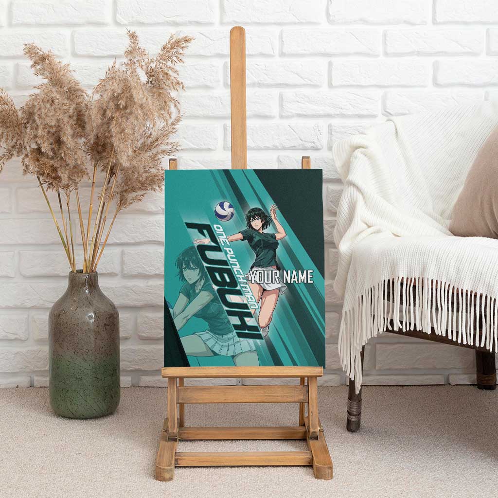 Personalized Fubuki Volleyball Design Canvas Wall Art with Teal Athletic Theme and Dynamic Action Pose