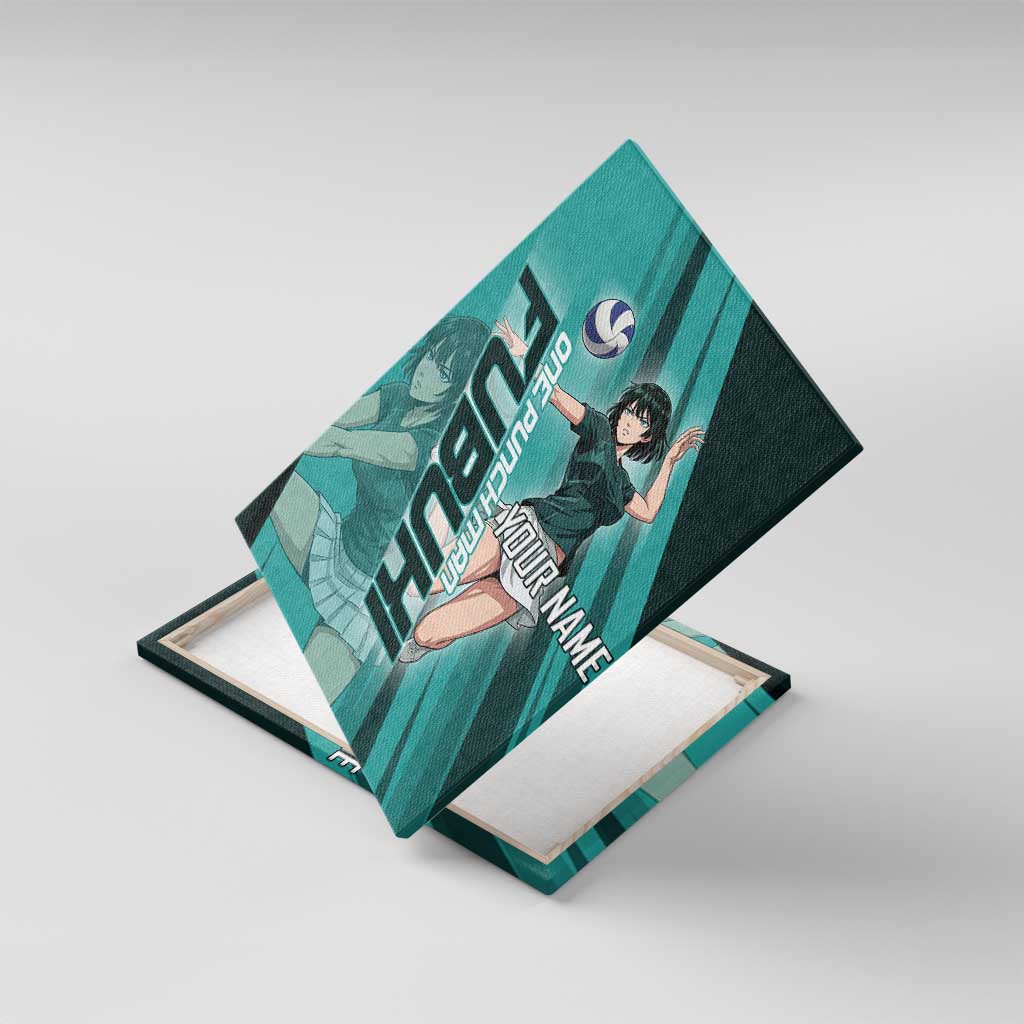 Personalized Fubuki Volleyball Design Canvas Wall Art with Teal Athletic Theme and Dynamic Action Pose