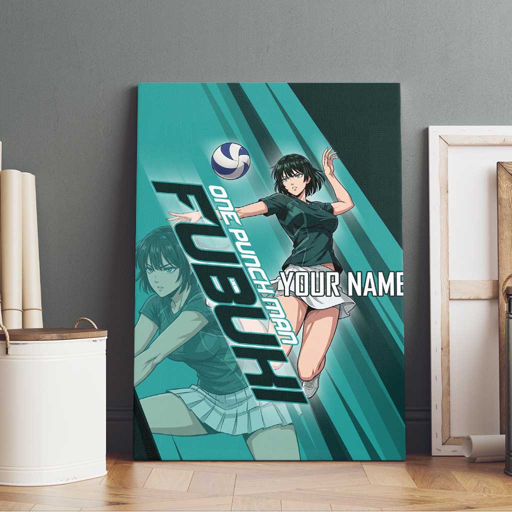 Personalized Fubuki Volleyball Design Canvas Wall Art with Teal Athletic Theme and Dynamic Action Pose