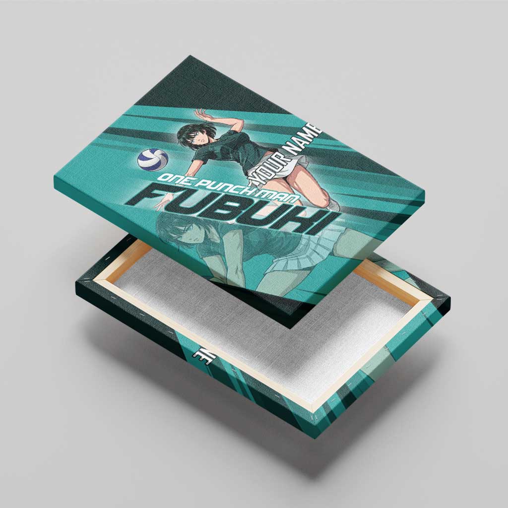 Personalized Fubuki Volleyball Design Canvas Wall Art with Teal Athletic Theme and Dynamic Action Pose