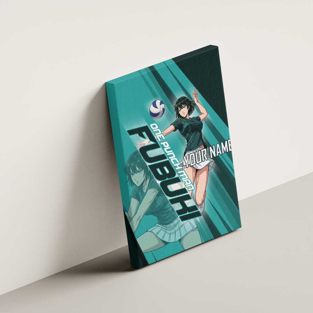 Personalized Fubuki Volleyball Design Canvas Wall Art with Teal Athletic Theme and Dynamic Action Pose