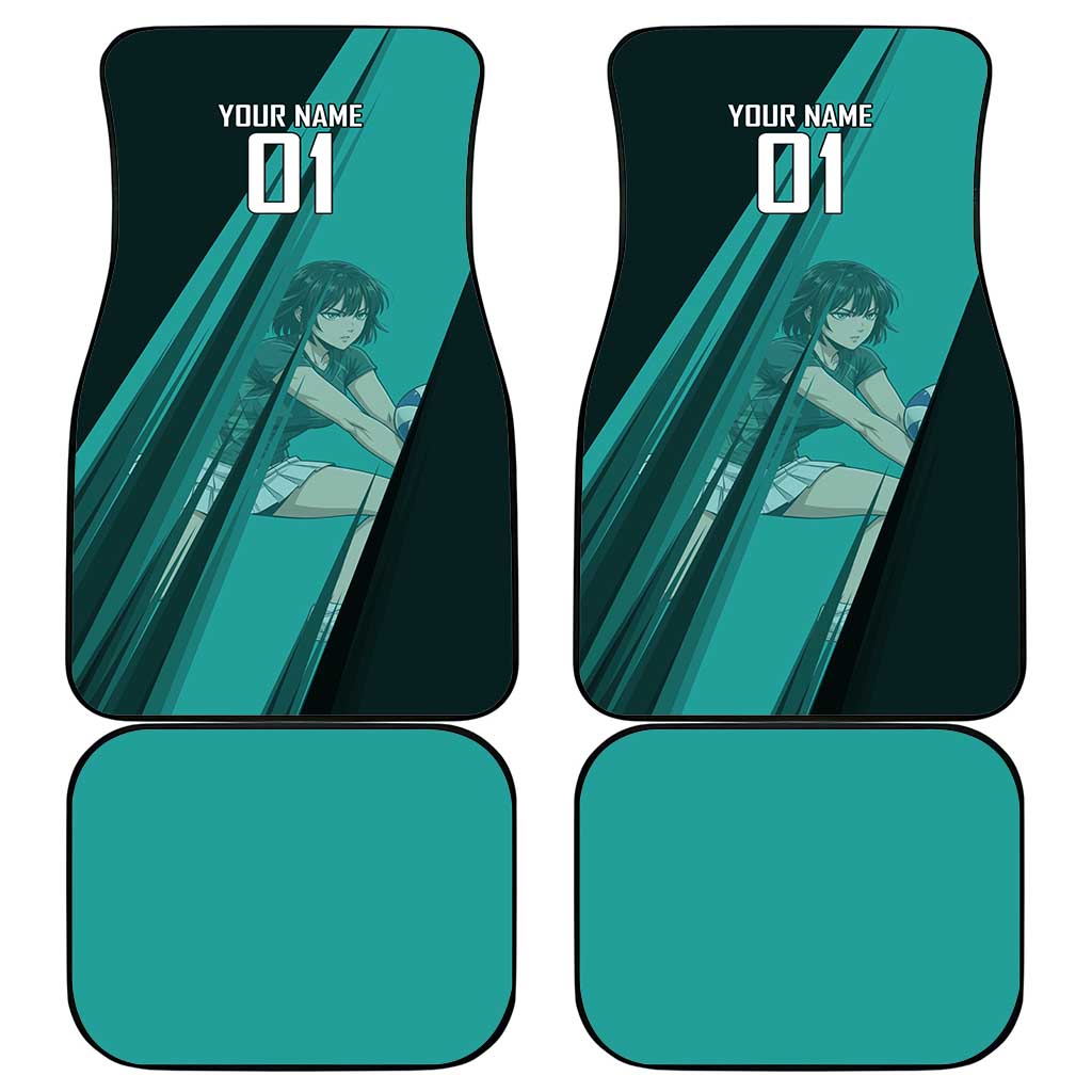 Personalized Fubuki Volleyball Design Car Mats with Teal Athletic Theme and Dynamic Action Pose