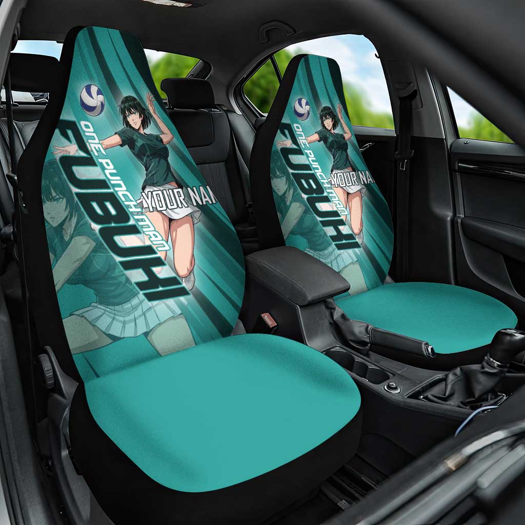 Personalized Fubuki Volleyball Design Car Seat Cover with Teal Athletic Theme and Dynamic Action Pose