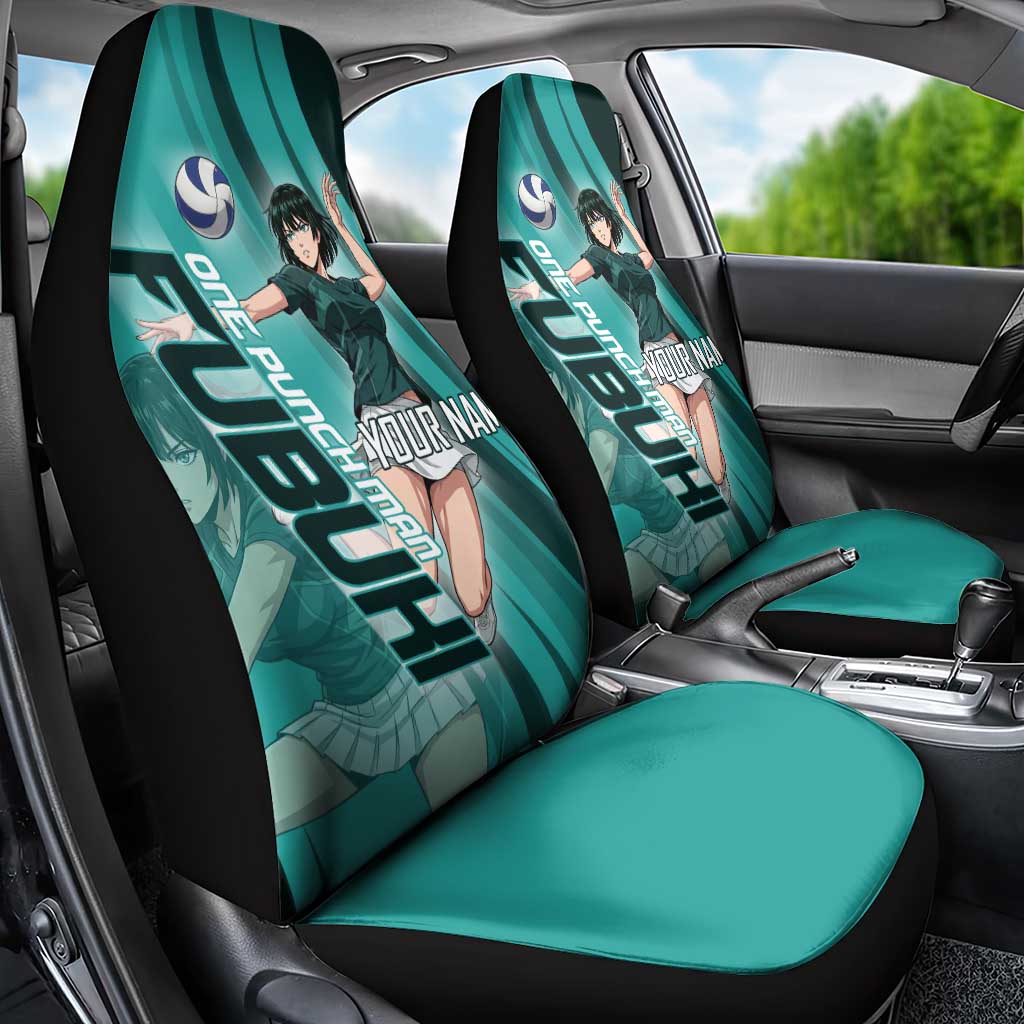 Personalized Fubuki Volleyball Design Car Seat Cover with Teal Athletic Theme and Dynamic Action Pose