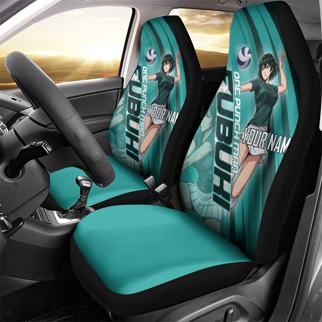 Personalized Fubuki Volleyball Design Car Seat Cover with Teal Athletic Theme and Dynamic Action Pose