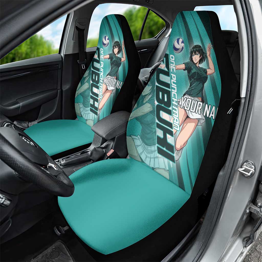 Personalized Fubuki Volleyball Design Car Seat Cover with Teal Athletic Theme and Dynamic Action Pose