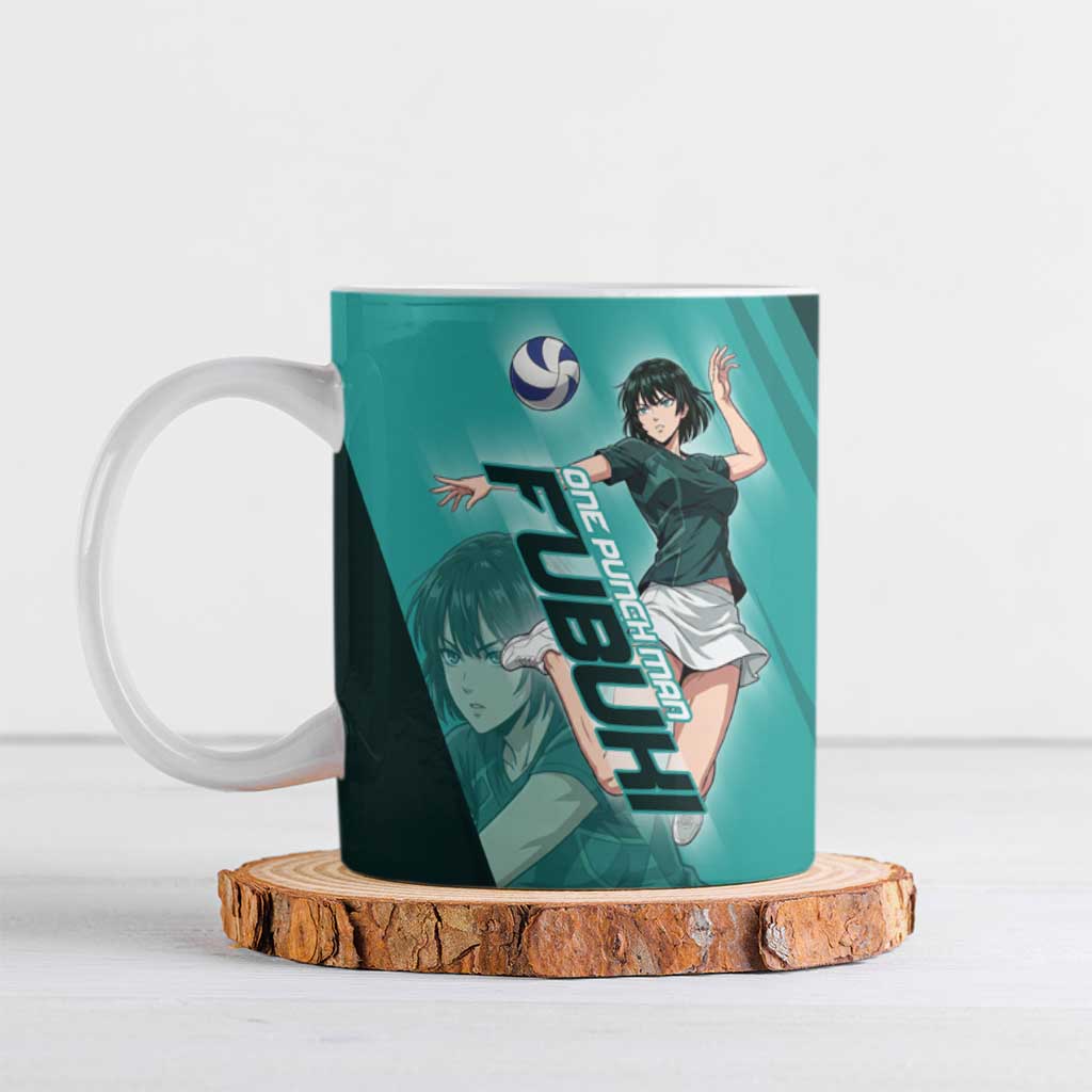 Personalized Fubuki Volleyball Design Ceramic Mug with Teal Athletic Theme and Dynamic Action Pose