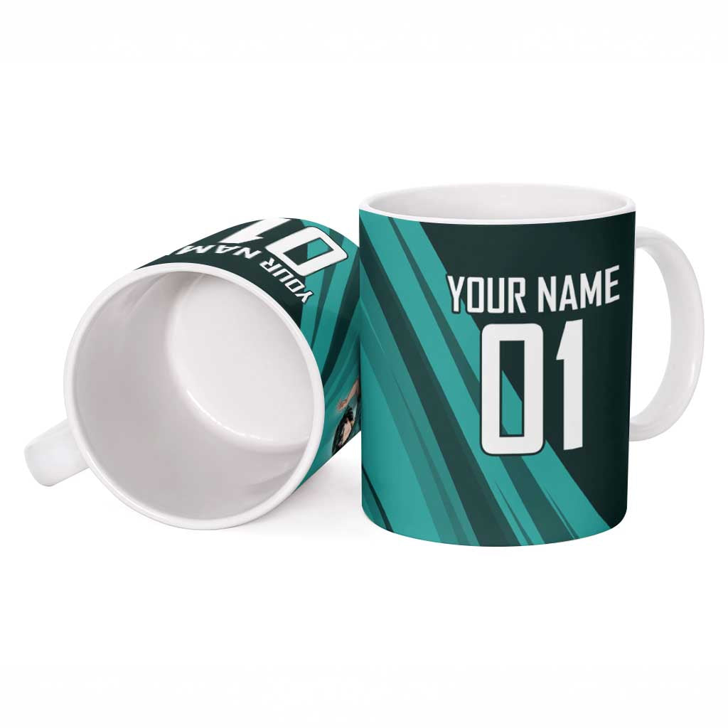 Personalized Fubuki Volleyball Design Ceramic Mug with Teal Athletic Theme and Dynamic Action Pose
