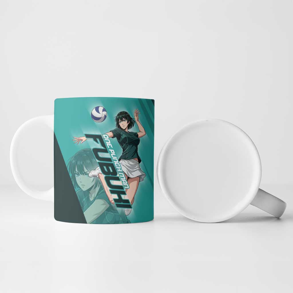 Personalized Fubuki Volleyball Design Ceramic Mug with Teal Athletic Theme and Dynamic Action Pose