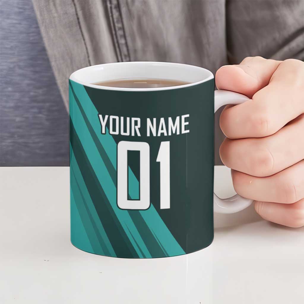Personalized Fubuki Volleyball Design Ceramic Mug with Teal Athletic Theme and Dynamic Action Pose