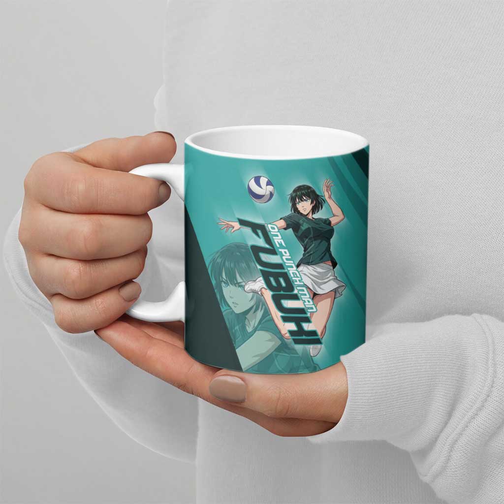 Personalized Fubuki Volleyball Design Ceramic Mug with Teal Athletic Theme and Dynamic Action Pose