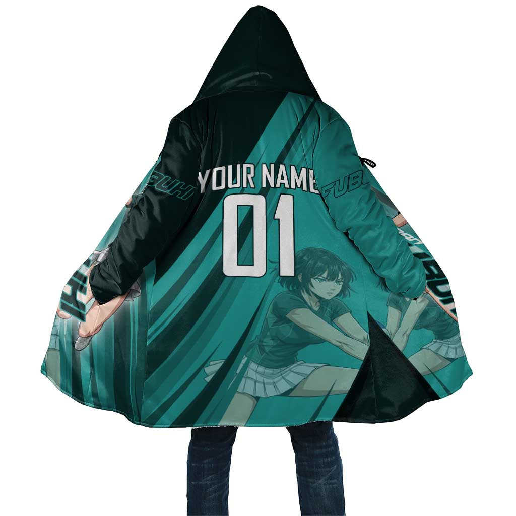 Personalized Fubuki Volleyball Design Cloak with Teal Athletic Theme and Dynamic Action Pose