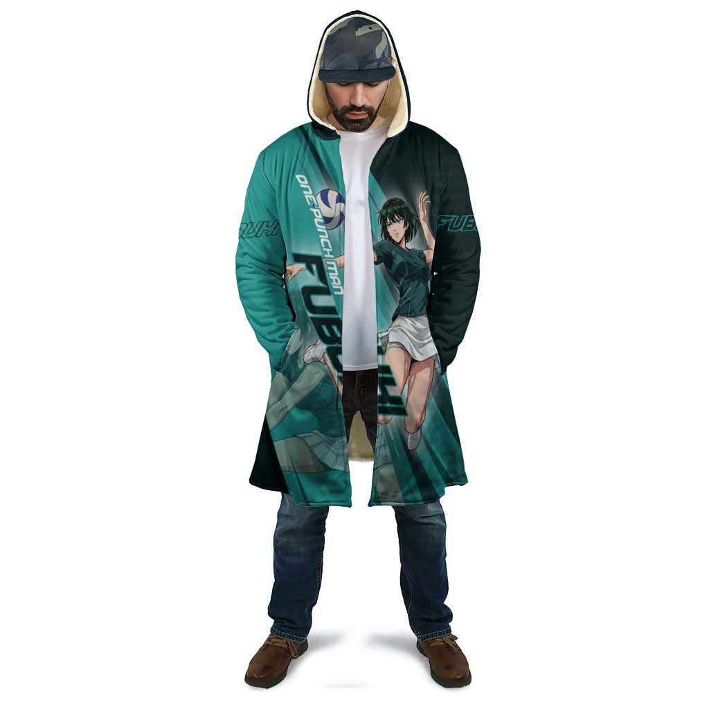 Personalized Fubuki Volleyball Design Cloak with Teal Athletic Theme and Dynamic Action Pose