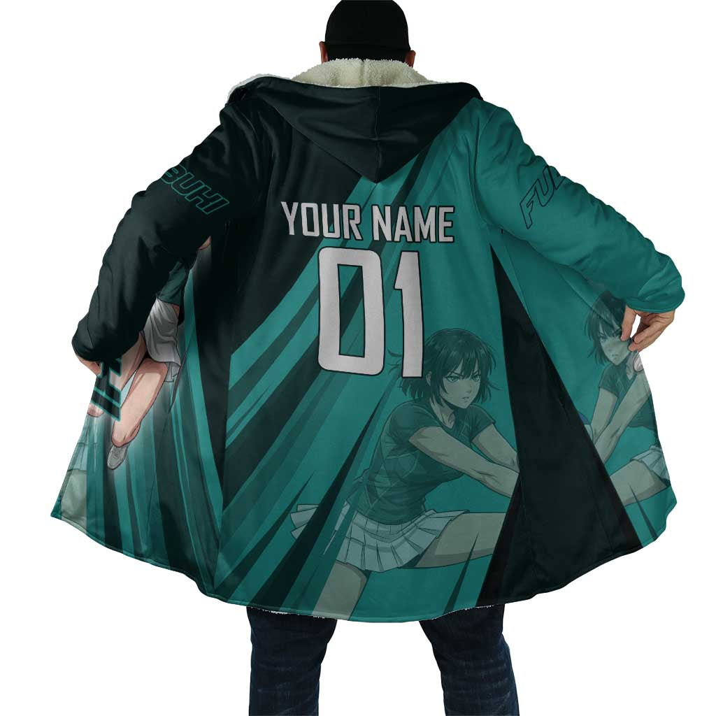Personalized Fubuki Volleyball Design Cloak with Teal Athletic Theme and Dynamic Action Pose