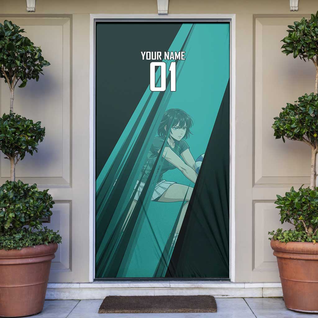Personalized Fubuki Volleyball Design Door Cover with Teal Athletic Theme and Dynamic Action Pose