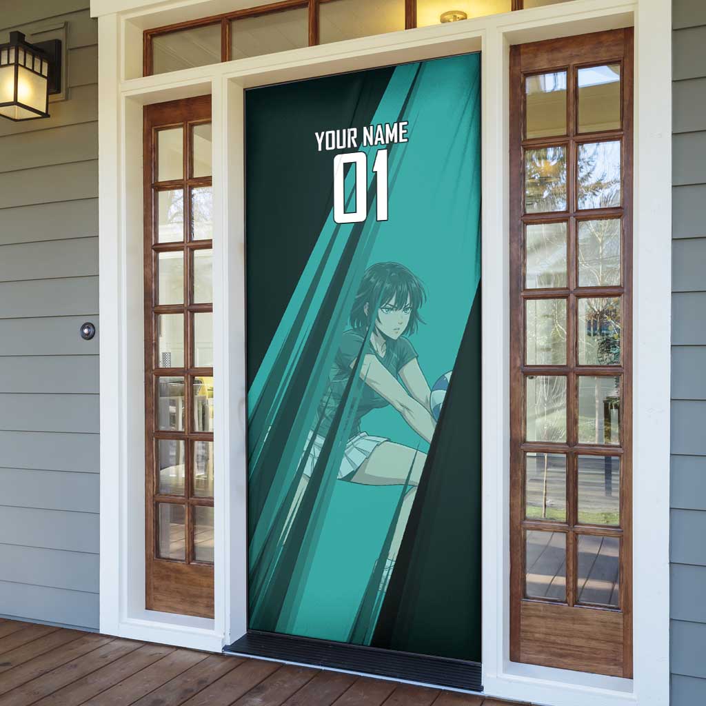 Personalized Fubuki Volleyball Design Door Cover with Teal Athletic Theme and Dynamic Action Pose