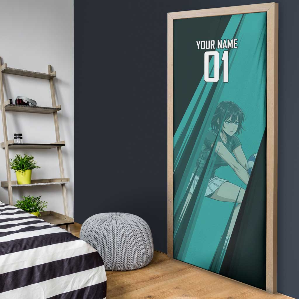 Personalized Fubuki Volleyball Design Door Cover with Teal Athletic Theme and Dynamic Action Pose