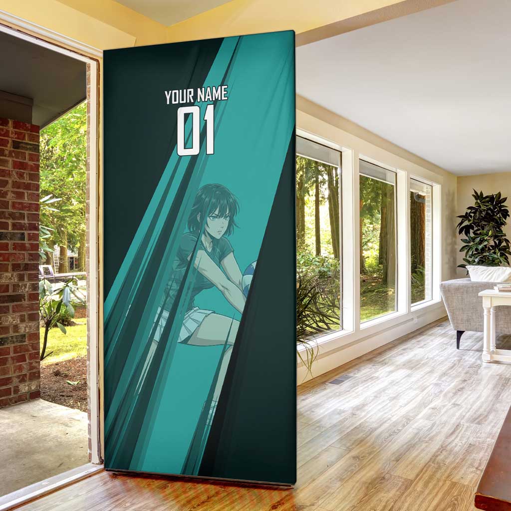 Personalized Fubuki Volleyball Design Door Cover with Teal Athletic Theme and Dynamic Action Pose