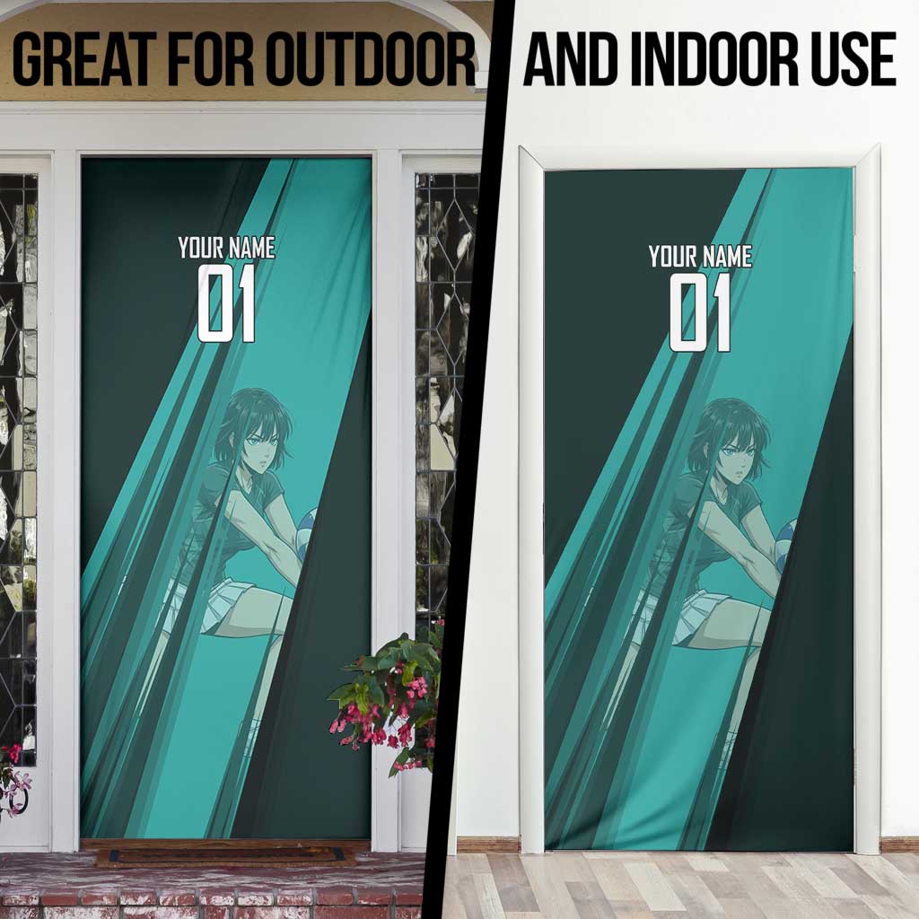 Personalized Fubuki Volleyball Design Door Cover with Teal Athletic Theme and Dynamic Action Pose