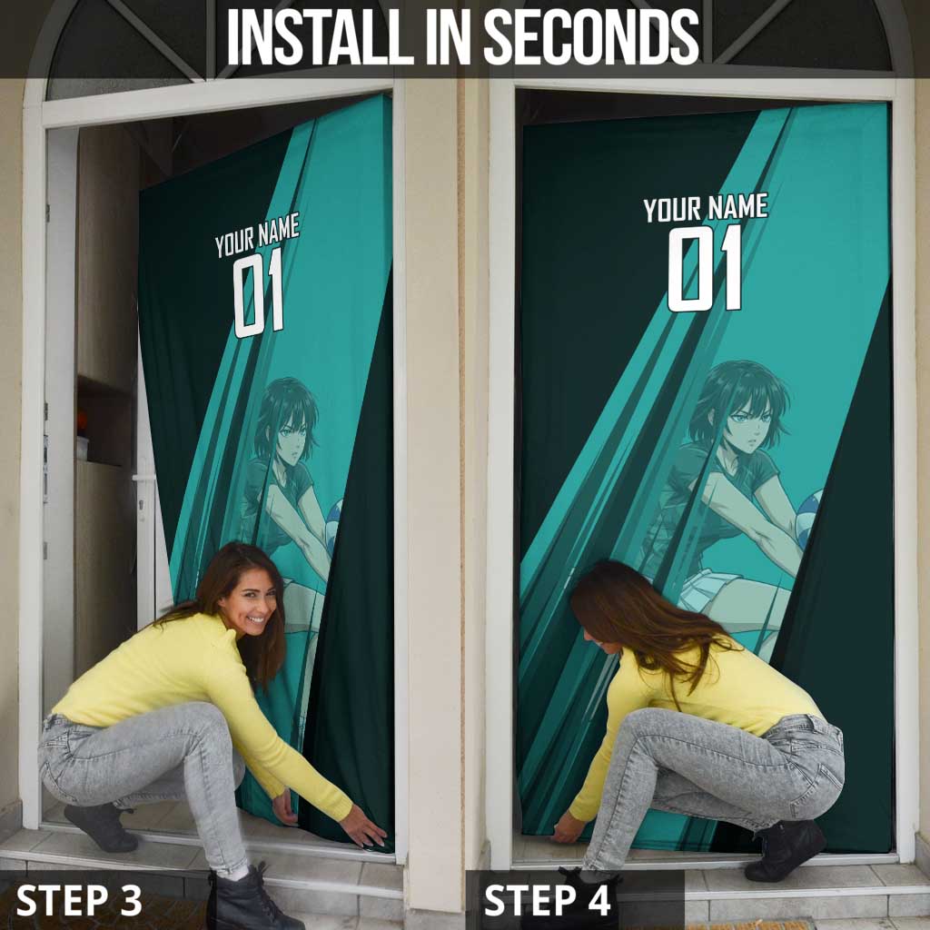 Personalized Fubuki Volleyball Design Door Cover with Teal Athletic Theme and Dynamic Action Pose