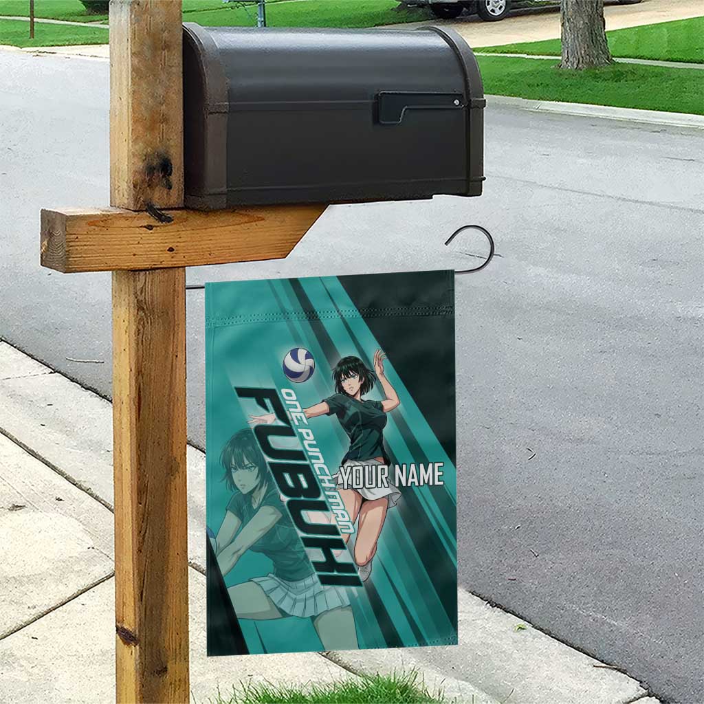 Personalized Fubuki Volleyball Design Garden Flag with Teal Athletic Theme and Dynamic Action Pose