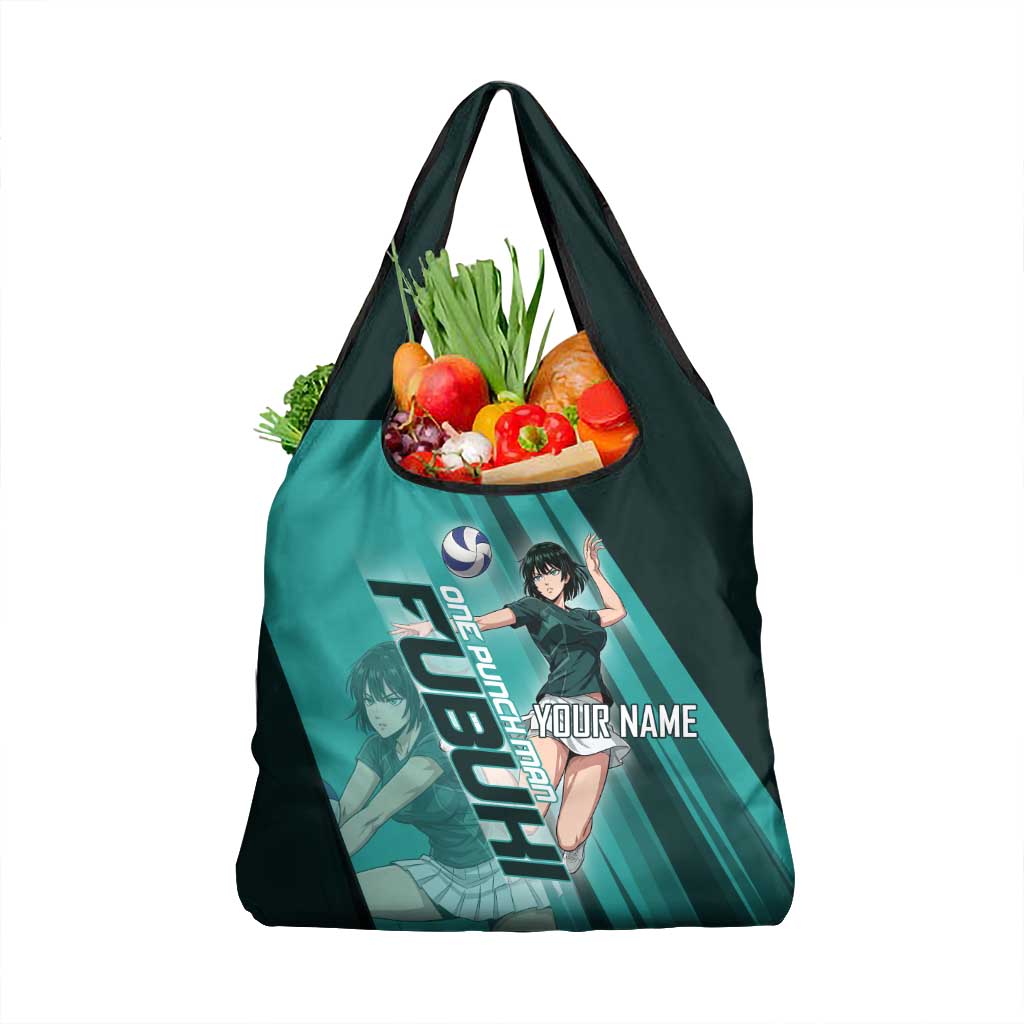 Personalized Fubuki Volleyball Design Grocery Bag with Teal Athletic Theme and Dynamic Action Pose