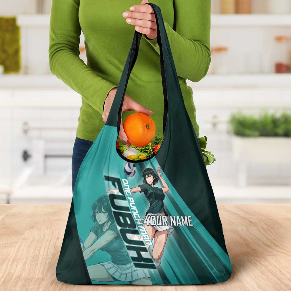 Personalized Fubuki Volleyball Design Grocery Bag with Teal Athletic Theme and Dynamic Action Pose