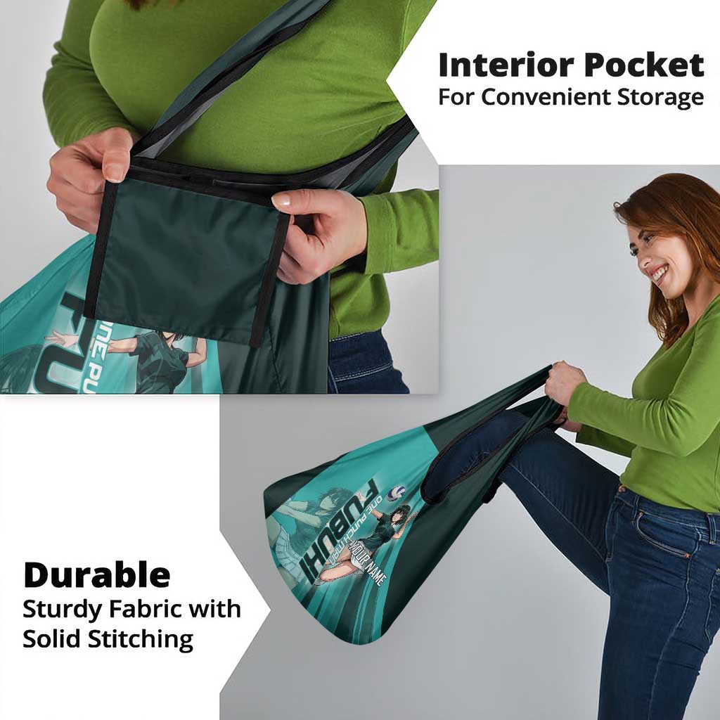Personalized Fubuki Volleyball Design Grocery Bag with Teal Athletic Theme and Dynamic Action Pose