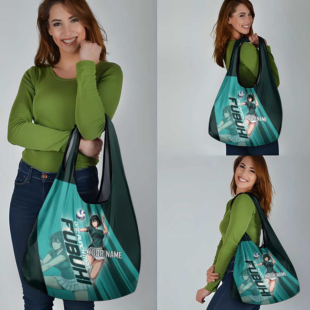 Personalized Fubuki Volleyball Design Grocery Bag with Teal Athletic Theme and Dynamic Action Pose