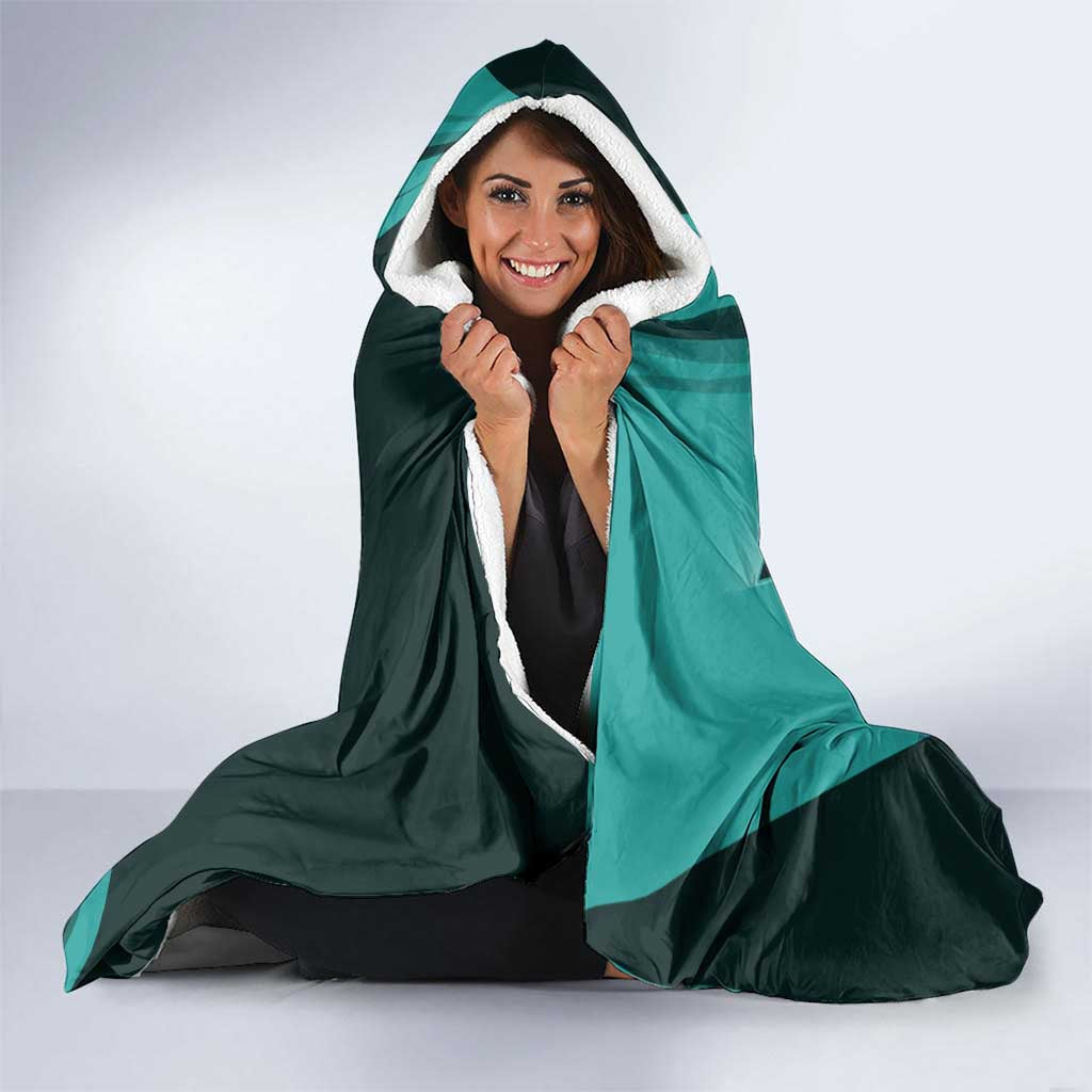 Personalized Fubuki Volleyball Design Hooded Blanket with Teal Athletic Theme and Dynamic Action Pose