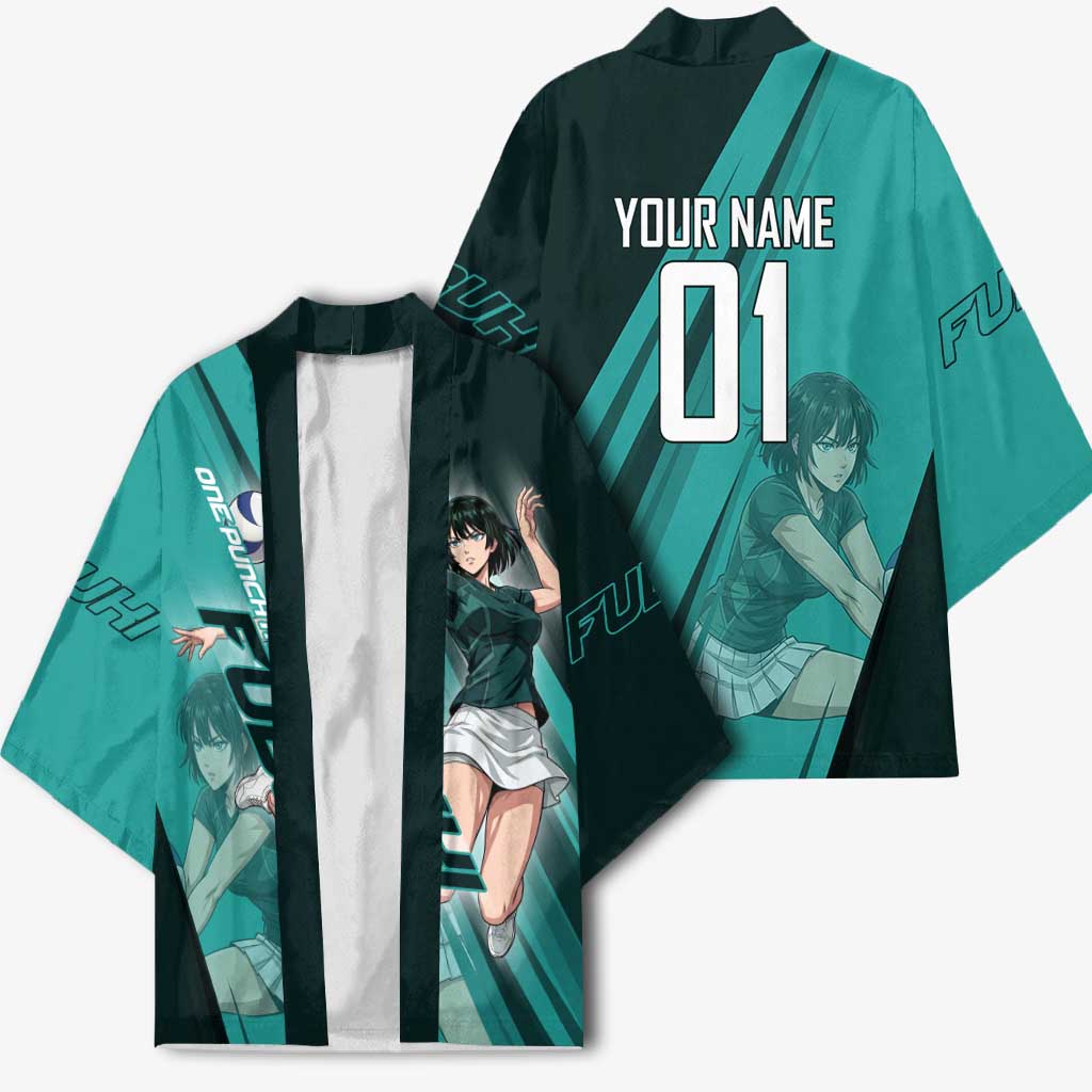 Personalized Fubuki Volleyball Design Kimono with Teal Athletic Theme and Dynamic Action Pose