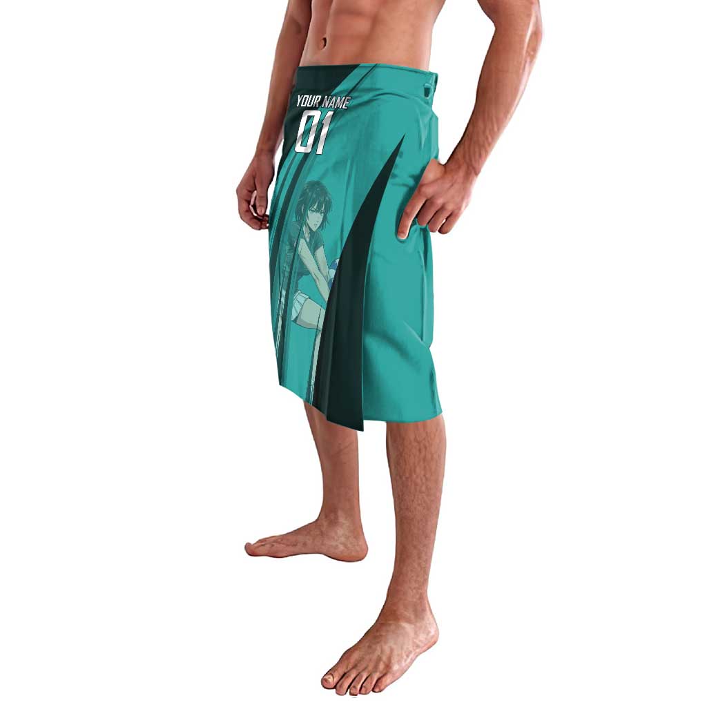 Personalized Fubuki Volleyball Design Lavalava with Teal Athletic Theme and Dynamic Action Pose