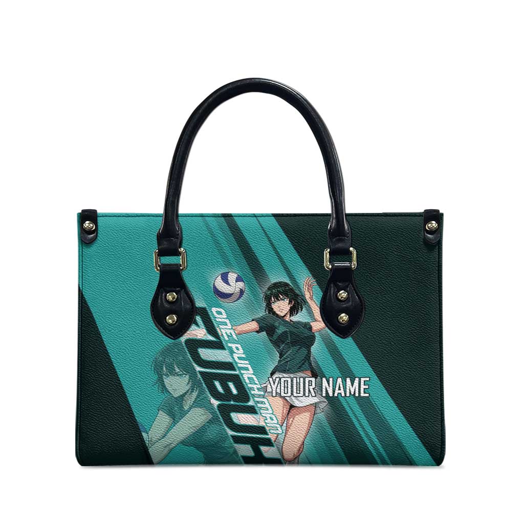 Personalized Fubuki Volleyball Design Leather Bag with Teal Athletic Theme and Dynamic Action Pose
