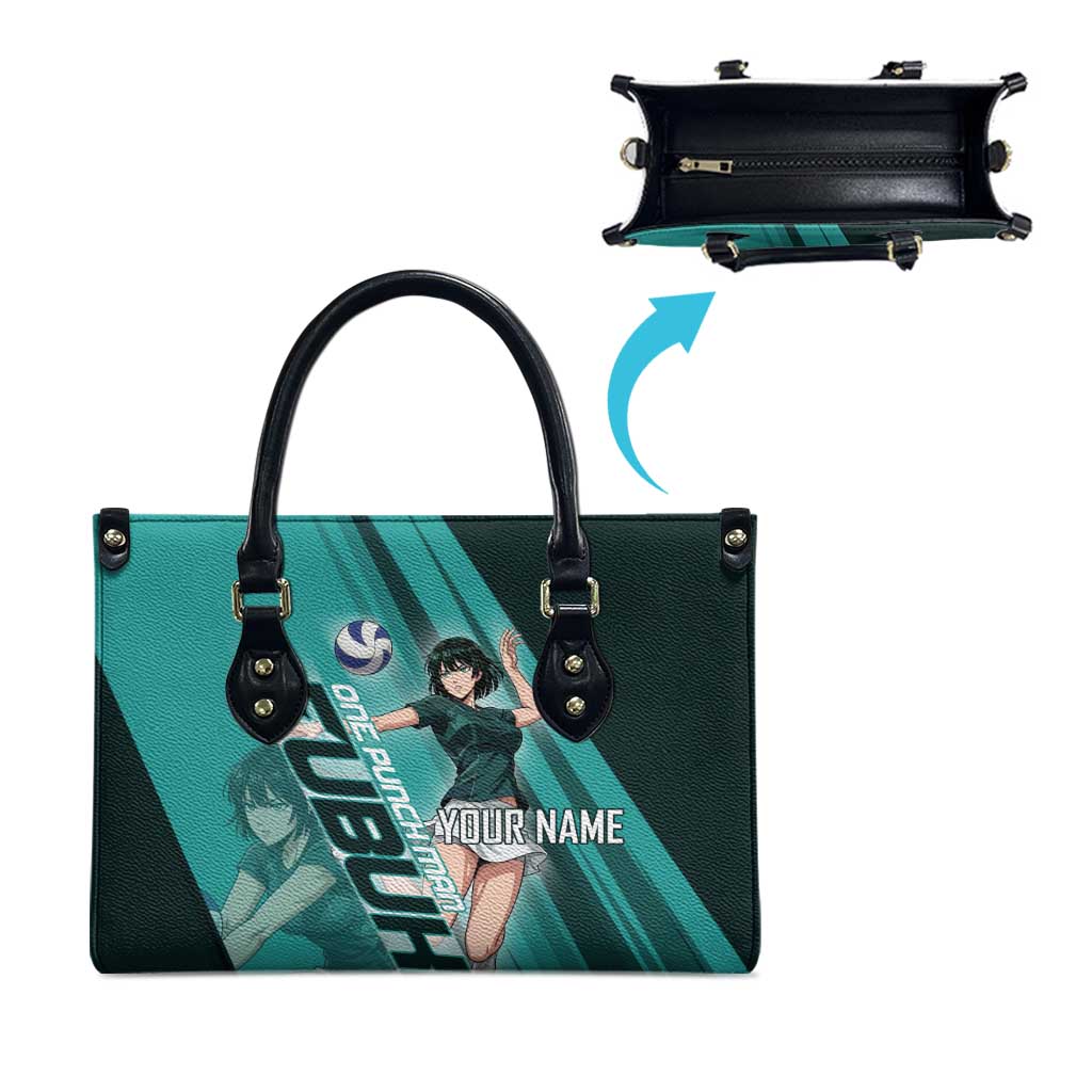 Personalized Fubuki Volleyball Design Leather Bag with Teal Athletic Theme and Dynamic Action Pose