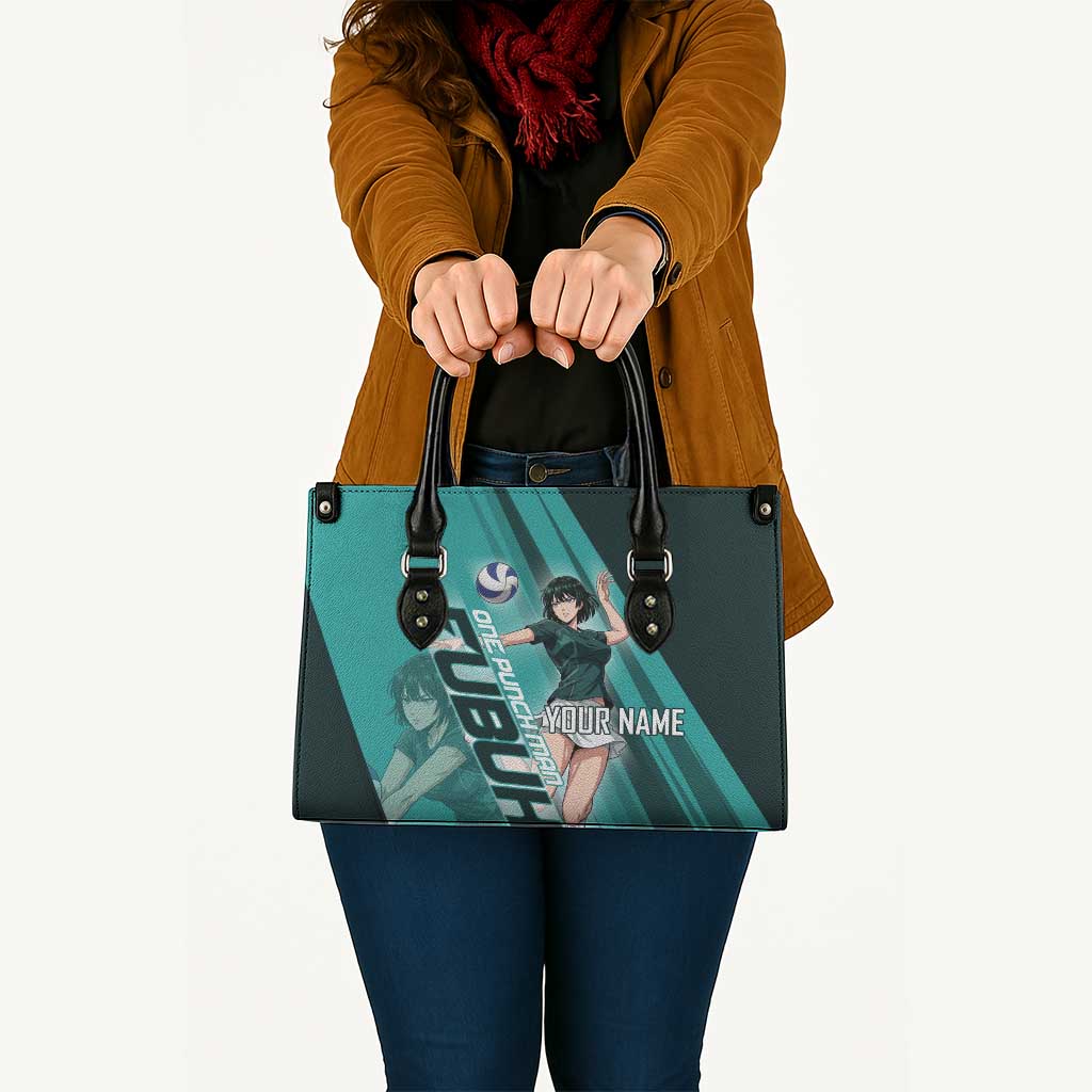 Personalized Fubuki Volleyball Design Leather Bag with Teal Athletic Theme and Dynamic Action Pose