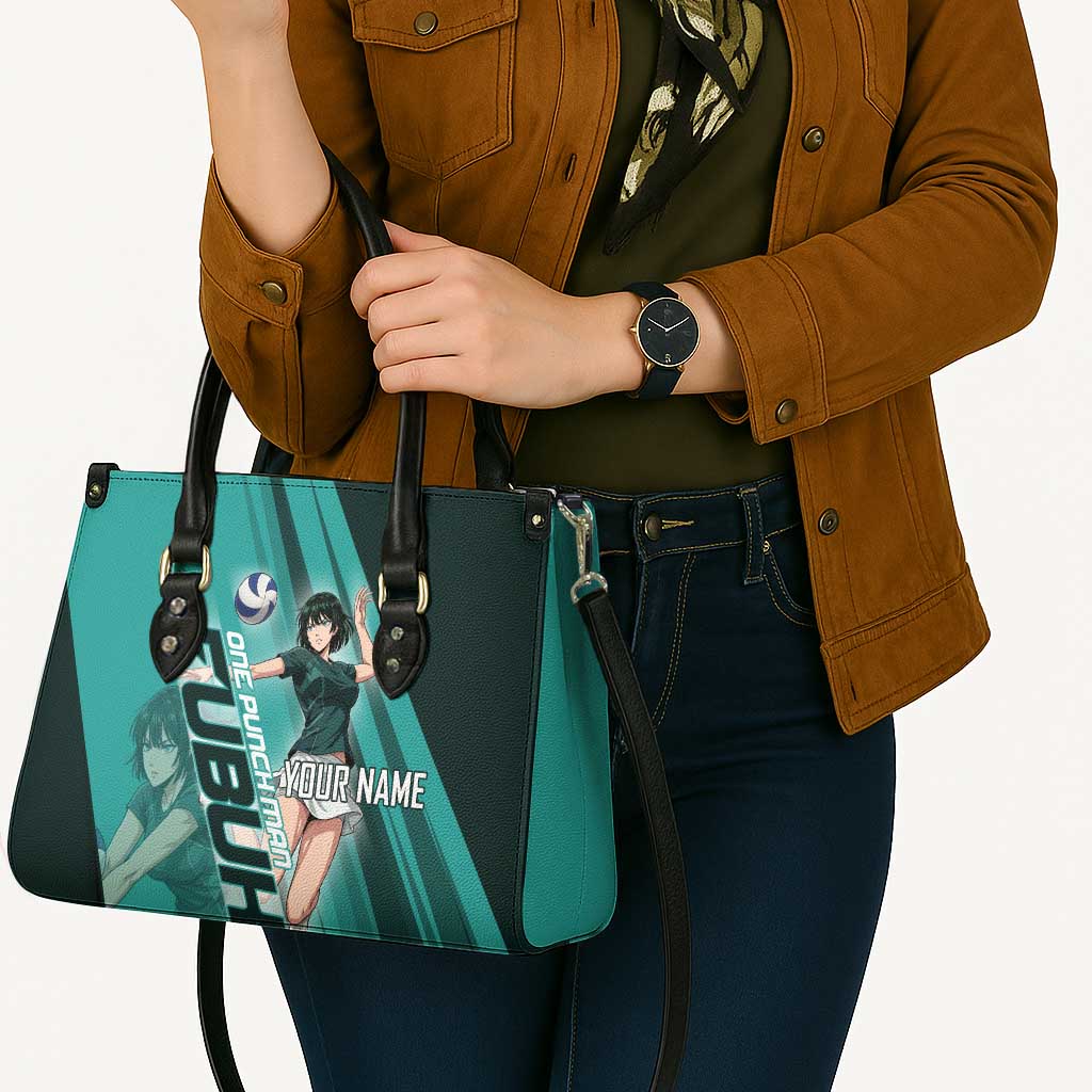 Personalized Fubuki Volleyball Design Leather Bag with Teal Athletic Theme and Dynamic Action Pose