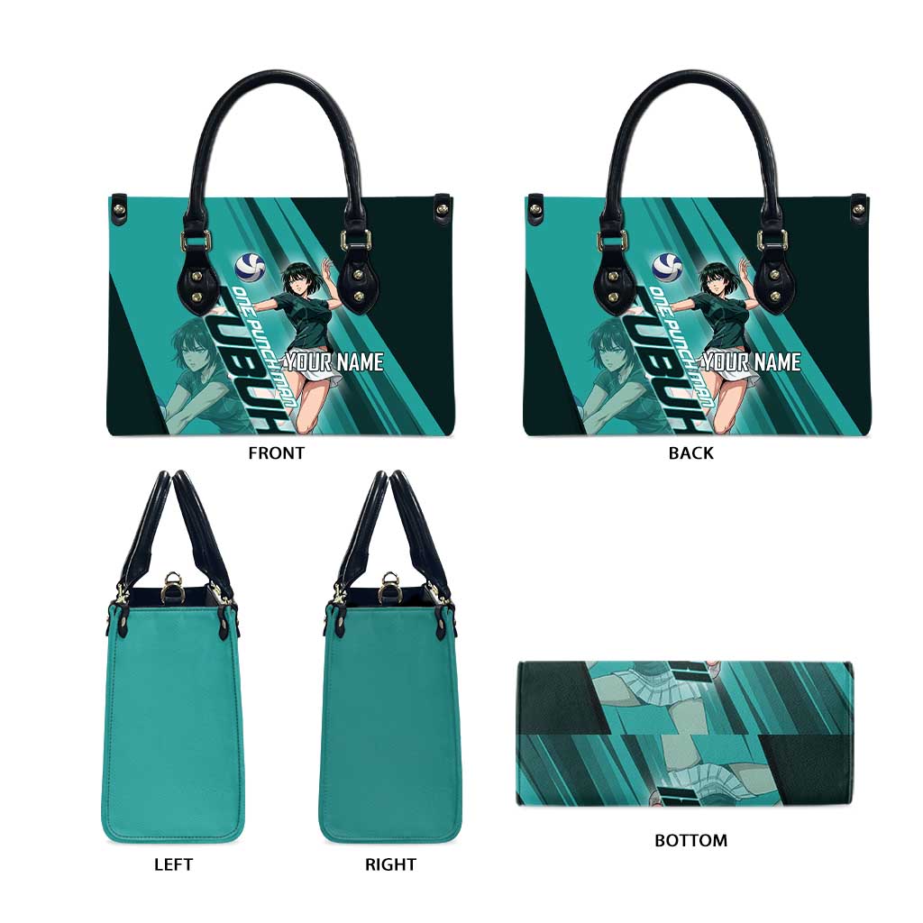 Personalized Fubuki Volleyball Design Leather Bag with Teal Athletic Theme and Dynamic Action Pose