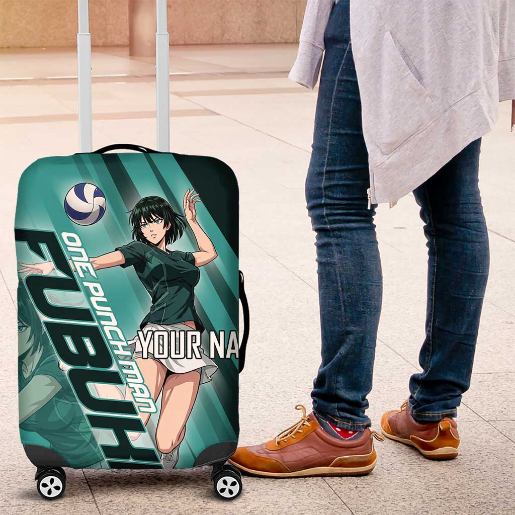 Personalized Fubuki Volleyball Design Luggage Cover with Teal Athletic Theme and Dynamic Action Pose