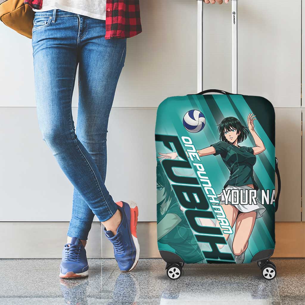 Personalized Fubuki Volleyball Design Luggage Cover with Teal Athletic Theme and Dynamic Action Pose