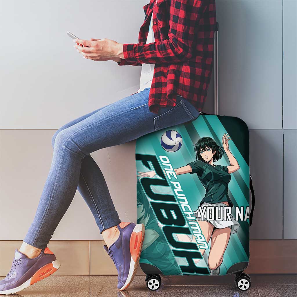 Personalized Fubuki Volleyball Design Luggage Cover with Teal Athletic Theme and Dynamic Action Pose