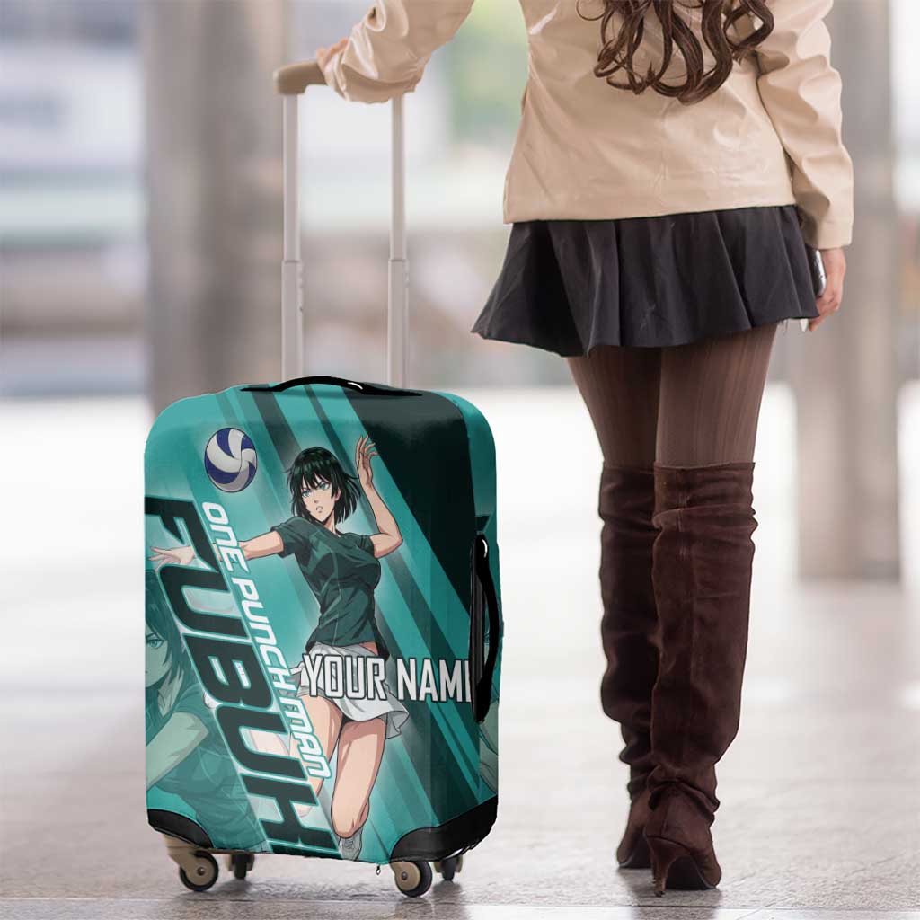 Personalized Fubuki Volleyball Design Luggage Cover with Teal Athletic Theme and Dynamic Action Pose