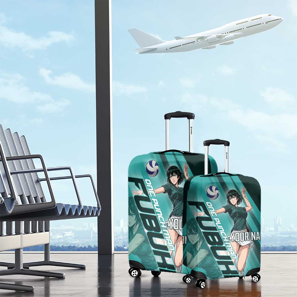Personalized Fubuki Volleyball Design Luggage Cover with Teal Athletic Theme and Dynamic Action Pose