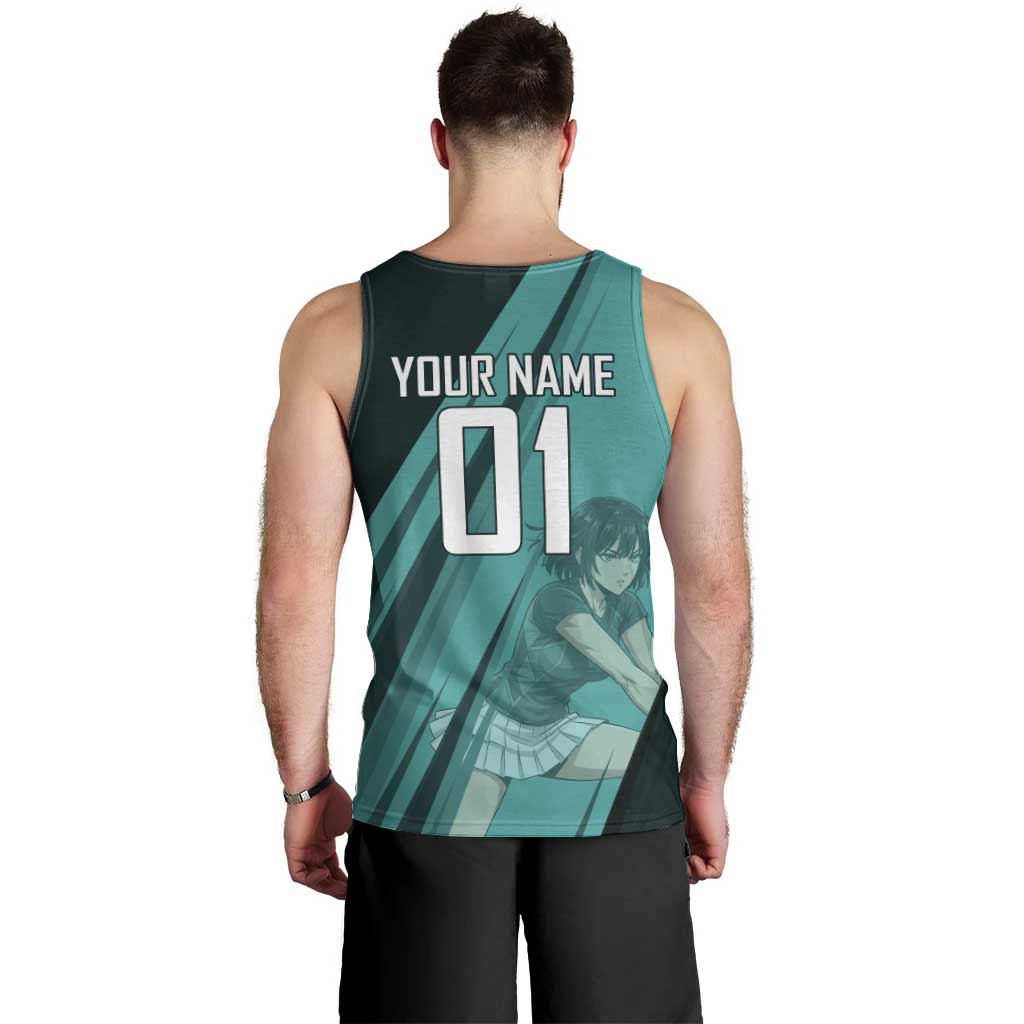 Personalized Fubuki Volleyball Design Men Tank Top with Teal Athletic Theme and Dynamic Action Pose