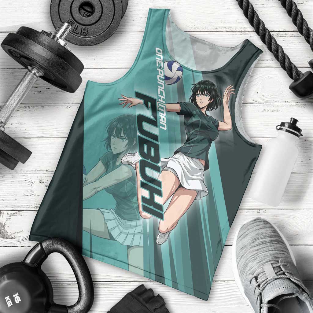 Personalized Fubuki Volleyball Design Men Tank Top with Teal Athletic Theme and Dynamic Action Pose