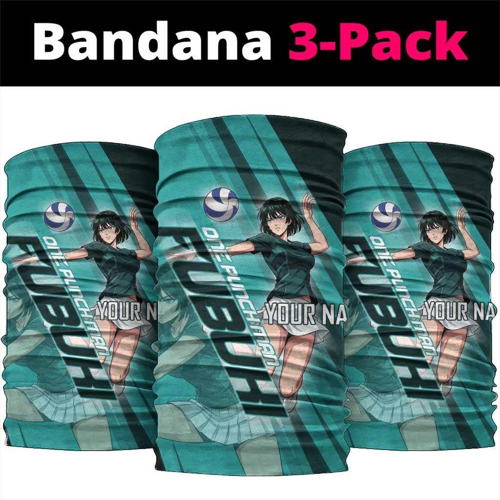 Personalized Fubuki Volleyball Design Neck Gaiter with Teal Athletic Theme and Dynamic Action Pose
