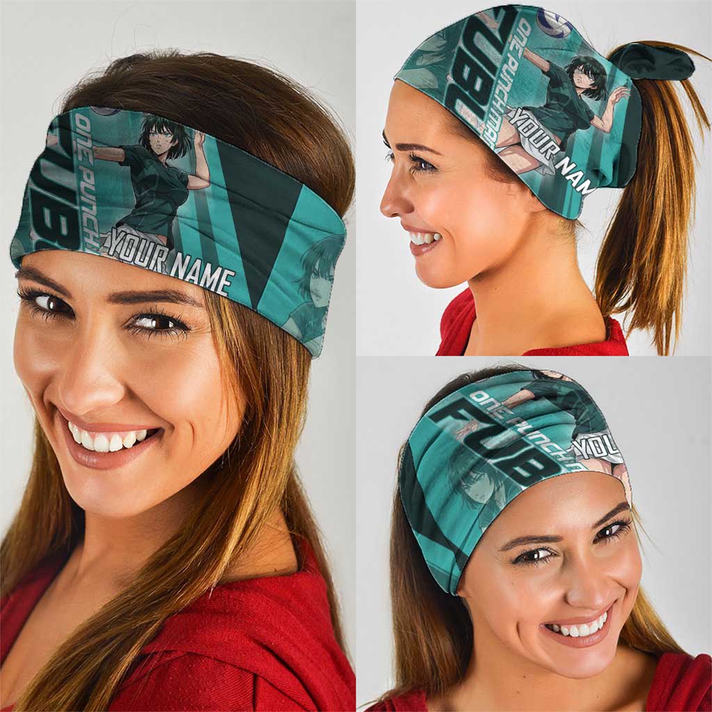 Personalized Fubuki Volleyball Design Neck Gaiter with Teal Athletic Theme and Dynamic Action Pose